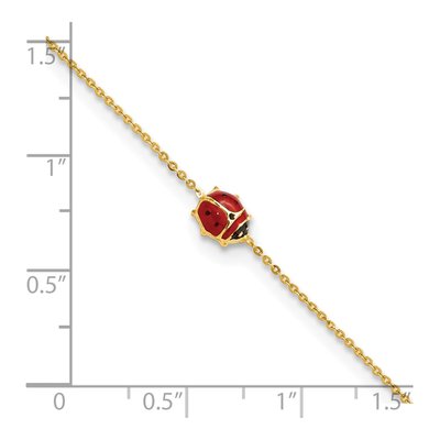 14K Yellow Gold Polished Enameled Ladybug 6.5In W/.75In Ext. Bracelet – view 4