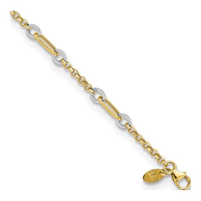14K Two-Tone Gold 4.55mm Hollow Oval Fancy Link Chain Bracelet