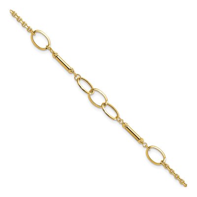 14K Yellow Gold Bar Oval Link Bracelet