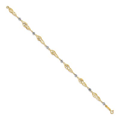 14K Two-Tone Gold Two Tone Fancy Link Diamond-Cut Bracelet – view 2