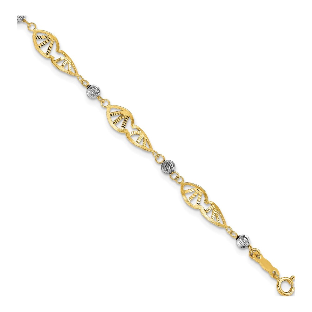 14K Two-Tone Gold Two Tone Fancy Link Diamond-Cut Bracelet