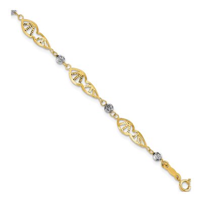 14K Two-Tone Gold Two Tone Fancy Link Diamond-Cut Bracelet