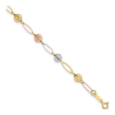 14K Tri-Color Gold Diamond-Cut Bracelet