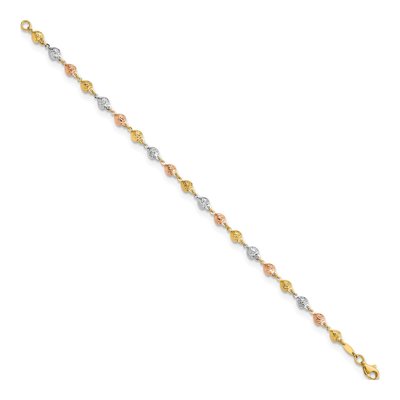 14K Tri-Color Gold 4.71mm Diamond-Cut Hearts Fancy Link Chain Bracelet – view 2