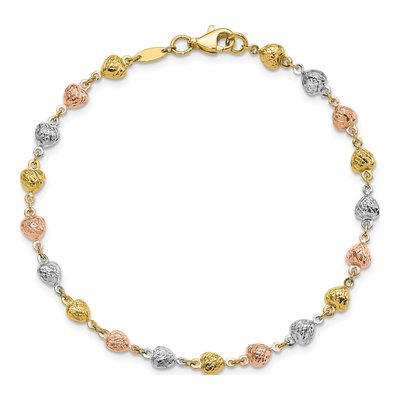 14K Tri-Color Gold 4.71mm Diamond-Cut Hearts Fancy Link Chain Bracelet – view 4