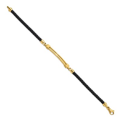 14K Yellow Gold Bar Leather Bracelet – view 3