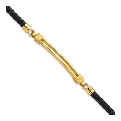 14K Yellow Gold Bar Leather Bracelet