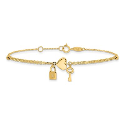 14K Yellow Gold Heart Lock Key Bracelet – view 3
