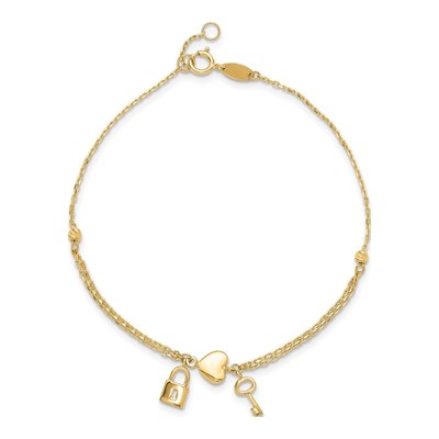 14K Yellow Gold Heart Lock Key Bracelet – view 4