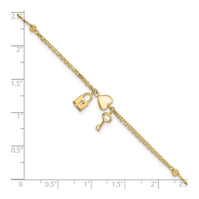 14K Yellow Gold Heart Lock Key Bracelet – view 5