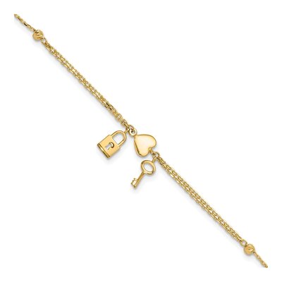 14K Yellow Gold Heart Lock Key Bracelet