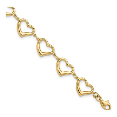 14K Yellow Gold Open Heart Link Bracelet