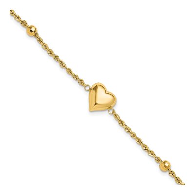 14K Yellow Gold Puffed Heart Bracelet