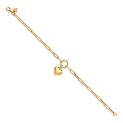 14K Yellow Gold Puffed Heart Paper Clip Bracelet – view 3
