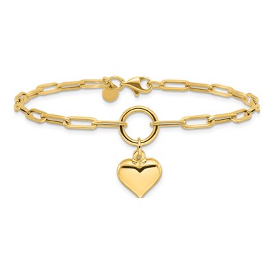 14K Yellow Gold Puffed Heart Paper Clip Bracelet – view 4
