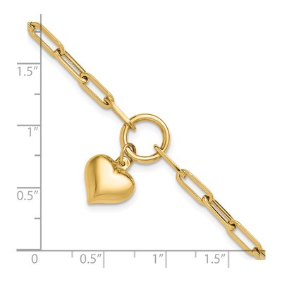14K Yellow Gold Puffed Heart Paper Clip Bracelet – view 6