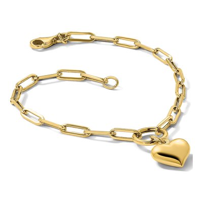14K Yellow Gold Puffed Heart Paper Clip Bracelet – view 8