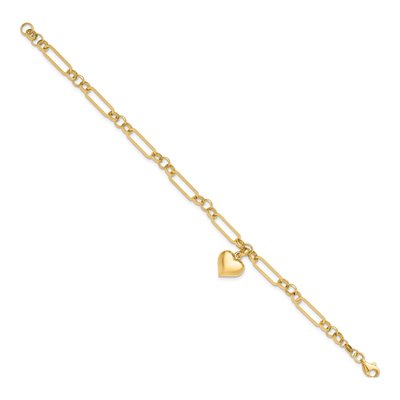 14K Yellow Gold Puffed Heart Figaro Link Bracelet – view 2