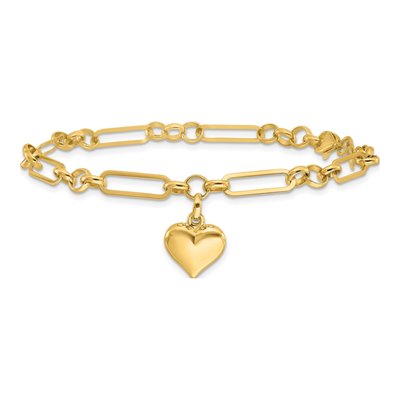 14K Yellow Gold Puffed Heart Figaro Link Bracelet – view 3