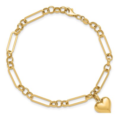 14K Yellow Gold Puffed Heart Figaro Link Bracelet – view 4