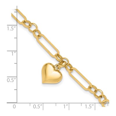 14K Yellow Gold Puffed Heart Figaro Link Bracelet – view 5