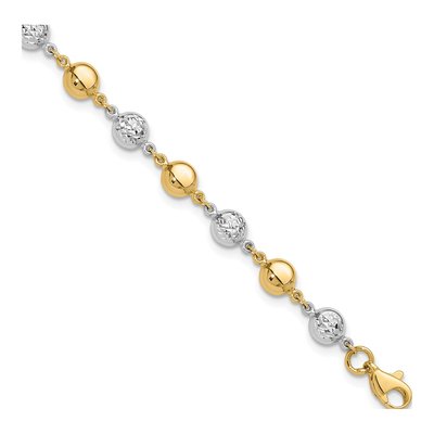 14K Two-Tone Gold Diamond-Cut Puffed Bracelet
