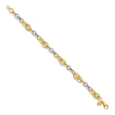 14K Two-Tone Gold Textured Fancy Link Bracelet – view 2