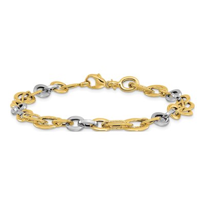 14K Two-Tone Gold Textured Fancy Link Bracelet – view 3