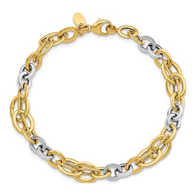 14K Two-Tone Gold Textured Fancy Link Bracelet – view 4