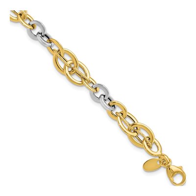 14K Two-Tone Gold Textured Fancy Link Bracelet