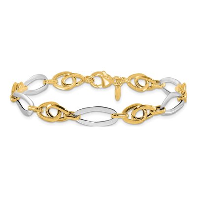 14K Two-Tone Gold Fancy Oval Link Bracelet – view 4