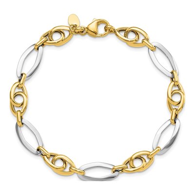 14K Two-Tone Gold Fancy Oval Link Bracelet – view 5
