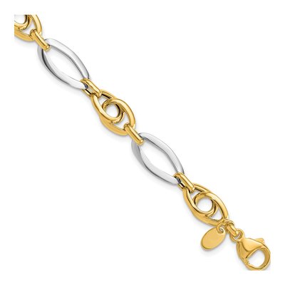 14K Two-Tone Gold Fancy Oval Link Bracelet