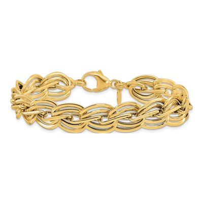 14K Yellow Gold 12.4mm Hollow Fancy Link Chain Bracelet – view 4