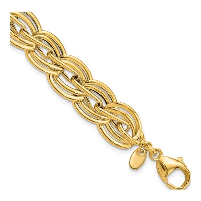 14K Yellow Gold 12.4mm Hollow Fancy Link Chain Bracelet