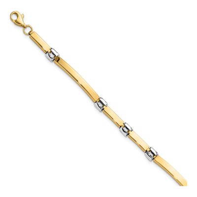 14K Two-Tone Gold 4.5mm Fancy Bar Link Chain Bracelet