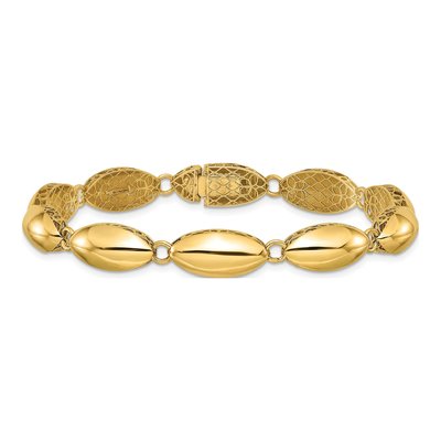 14K Yellow Gold 8.2mm Hollow Fancy Oval Link Chain Bracelet – view 4