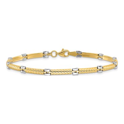 14K Two-Tone Gold 3.5mm Hollow Twisted Bar Link Chain Bracelet – view 4