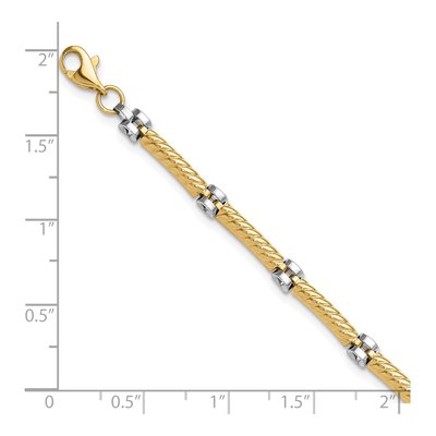 14K Two-Tone Gold 3.5mm Hollow Twisted Bar Link Chain Bracelet – view 5