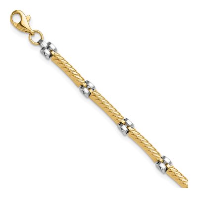 14K Two-Tone Gold 3.5mm Hollow Twisted Bar Link Chain Bracelet