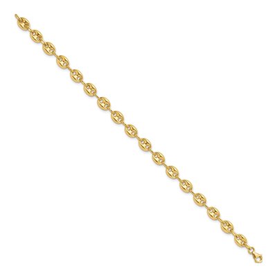 14K Yellow Gold 6.3mm Puffed Mariner Fancy Link Chain Bracelet – view 3