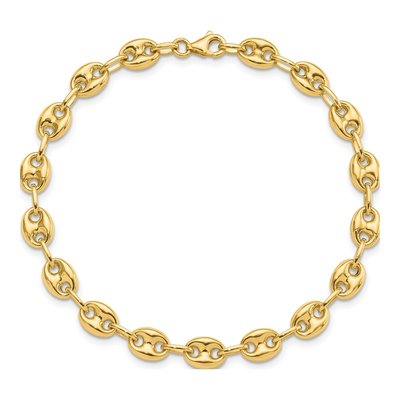 14K Yellow Gold 6.3mm Puffed Mariner Fancy Link Chain Bracelet – view 5