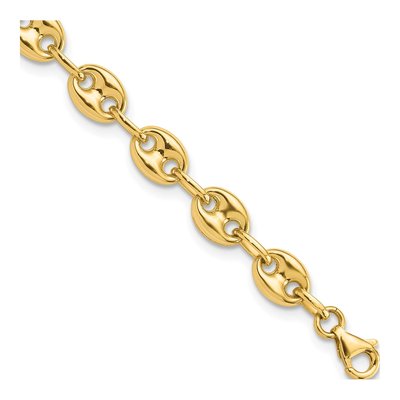 14K Yellow Gold 6.3mm Puffed Mariner Fancy Link Chain Bracelet