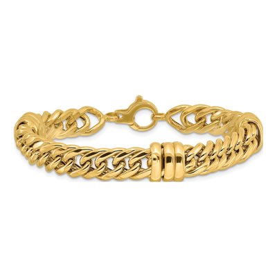 14K Yellow Gold 10.2mm Hollow Fancy Curb Link Chain Bracelet – view 4