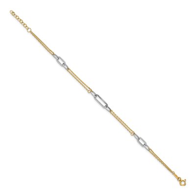 14K Two-Tone Gold 1mm Diamond-Cut 3-Station Cable Chain Bracelet – view 3