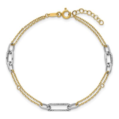 14K Two-Tone Gold 1mm Diamond-Cut 3-Station Cable Chain Bracelet – view 5