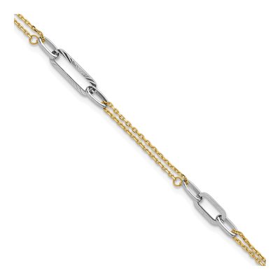 14K Two-Tone Gold 1mm Diamond-Cut 3-Station Cable Chain Bracelet