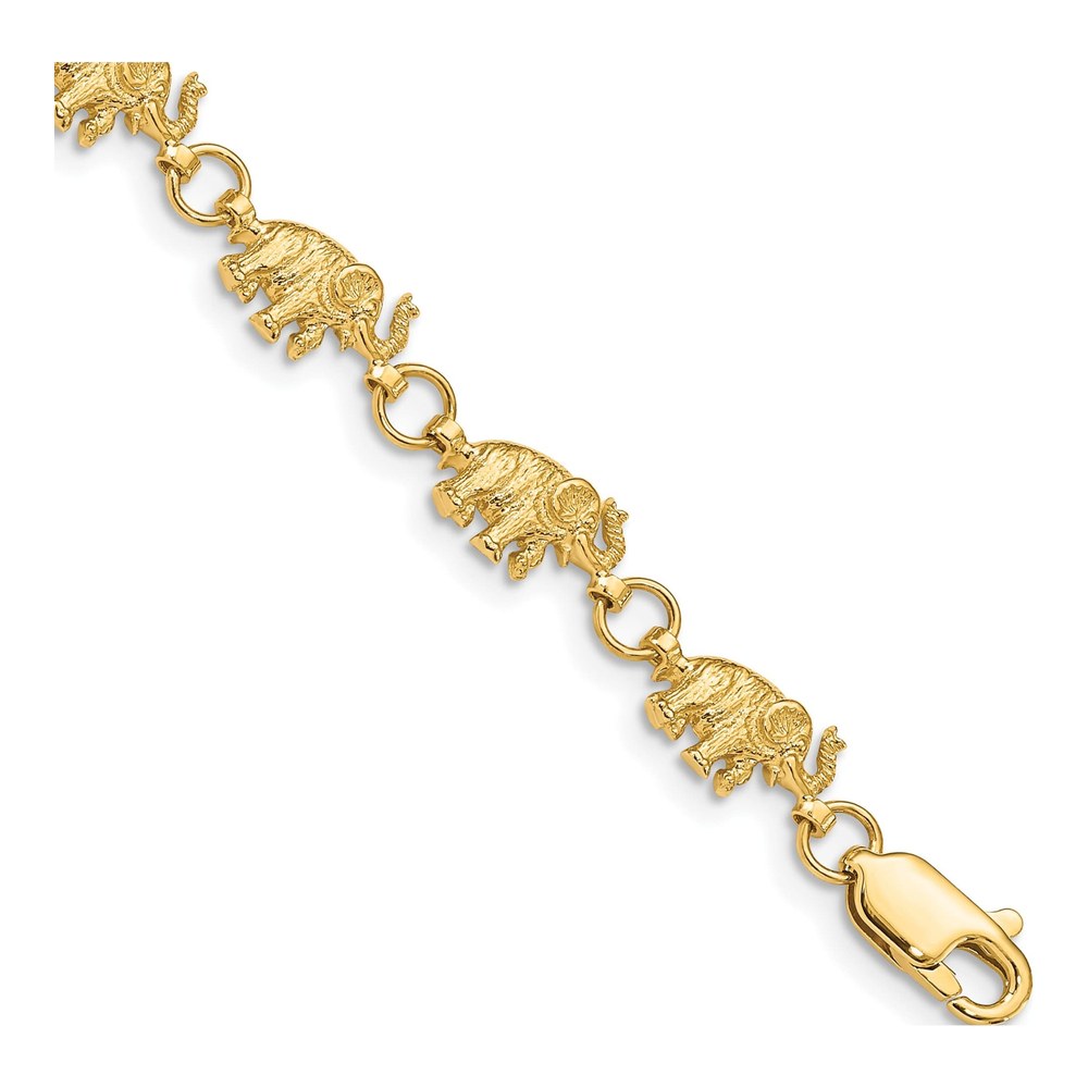 14K Yellow Gold Textured Elephant Link Bracelet