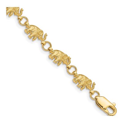 14K Yellow Gold Textured Elephant Link Bracelet