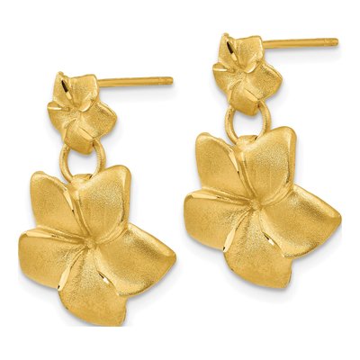 14K Yellow Gold Plumeria Dangle Earrings – view 3